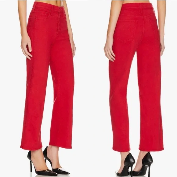 MOTHER- The Rambler Ankle in Ribbon Red Size 25 Straight Leg Jeans High Waist